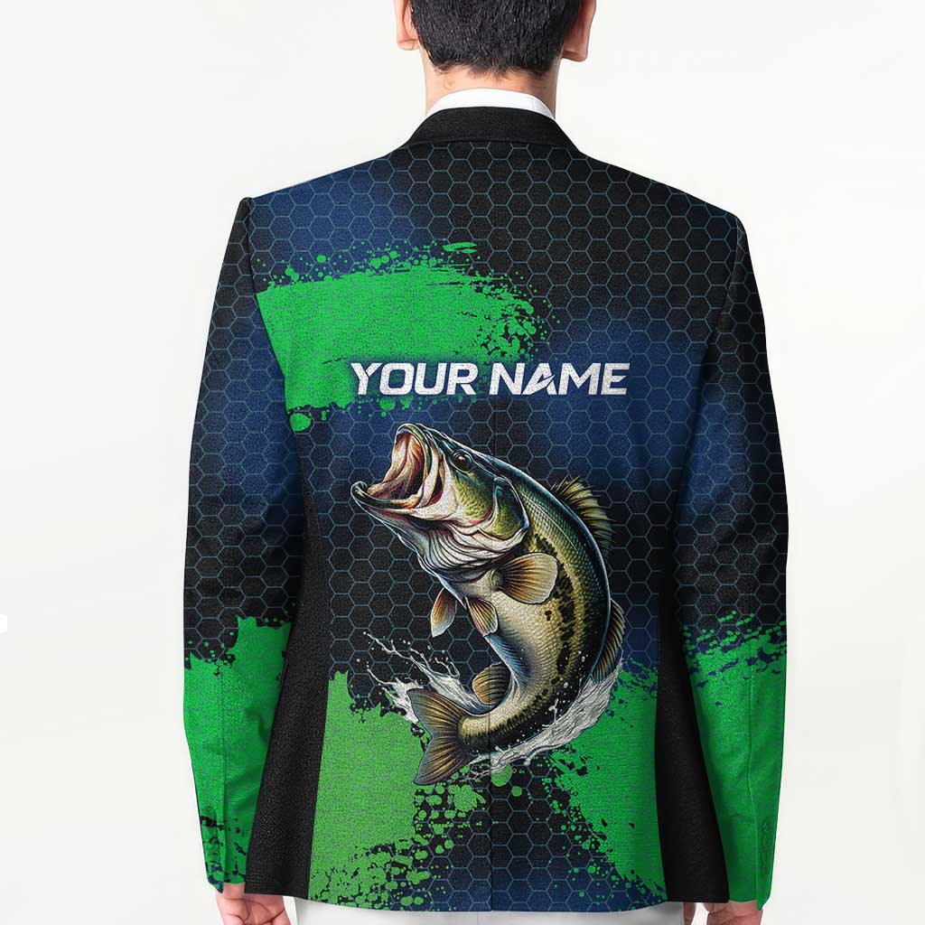 Personalized Bass Fishing Blazer with Jumping Fish – Green and Black Angler Design - Wonder Print Shop