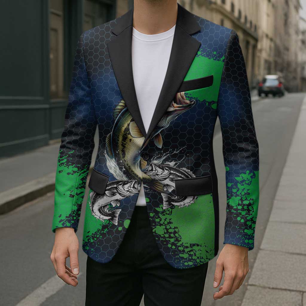 Personalized Bass Fishing Blazer with Jumping Fish – Green and Black Angler Design - Wonder Print Shop