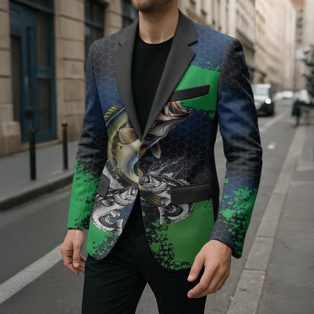 Personalized Bass Fishing Blazer with Jumping Fish – Green and Black Angler Design - Wonder Print Shop