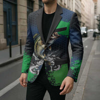 Personalized Bass Fishing Blazer with Jumping Fish – Green and Black Angler Design - Wonder Print Shop