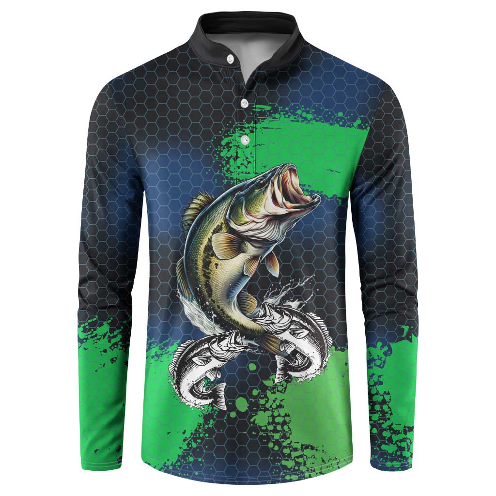 Personalized Bass Fishing Button Sweatshirt with Jumping Fish – Green and Black Angler Design - Wonder Print Shop