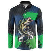 Personalized Bass Fishing Button Sweatshirt with Jumping Fish – Green and Black Angler Design - Wonder Print Shop