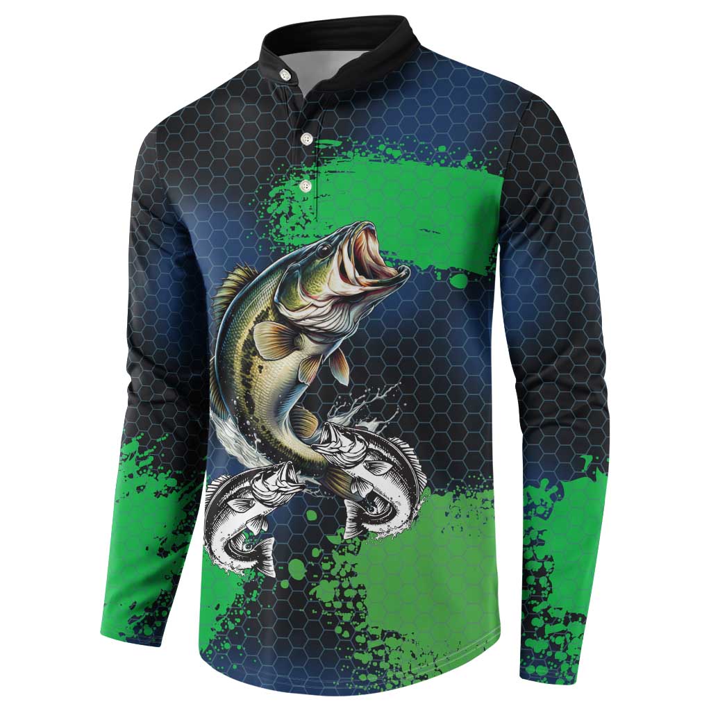 Personalized Bass Fishing Button Sweatshirt with Jumping Fish – Green and Black Angler Design - Wonder Print Shop
