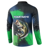 Personalized Bass Fishing Button Sweatshirt with Jumping Fish – Green and Black Angler Design - Wonder Print Shop