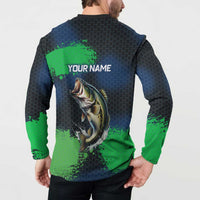 Personalized Bass Fishing Button Sweatshirt with Jumping Fish – Green and Black Angler Design - Wonder Print Shop