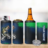Personalized Bass Fishing 4 in 1 Can Cooler Tumbler with Jumping Fish – Green and Black Angler Design - Wonder Print Shop