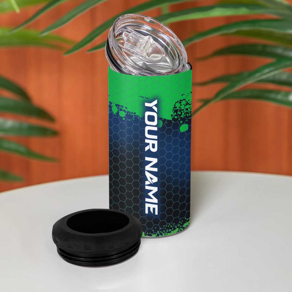 Personalized Bass Fishing 4 in 1 Can Cooler Tumbler with Jumping Fish – Green and Black Angler Design - Wonder Print Shop
