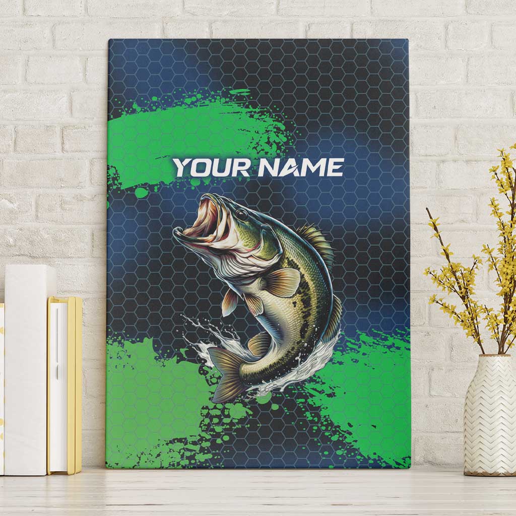 Personalized Bass Fishing Canvas Wall Art with Jumping Fish – Green and Black Angler Design - Wonder Print Shop