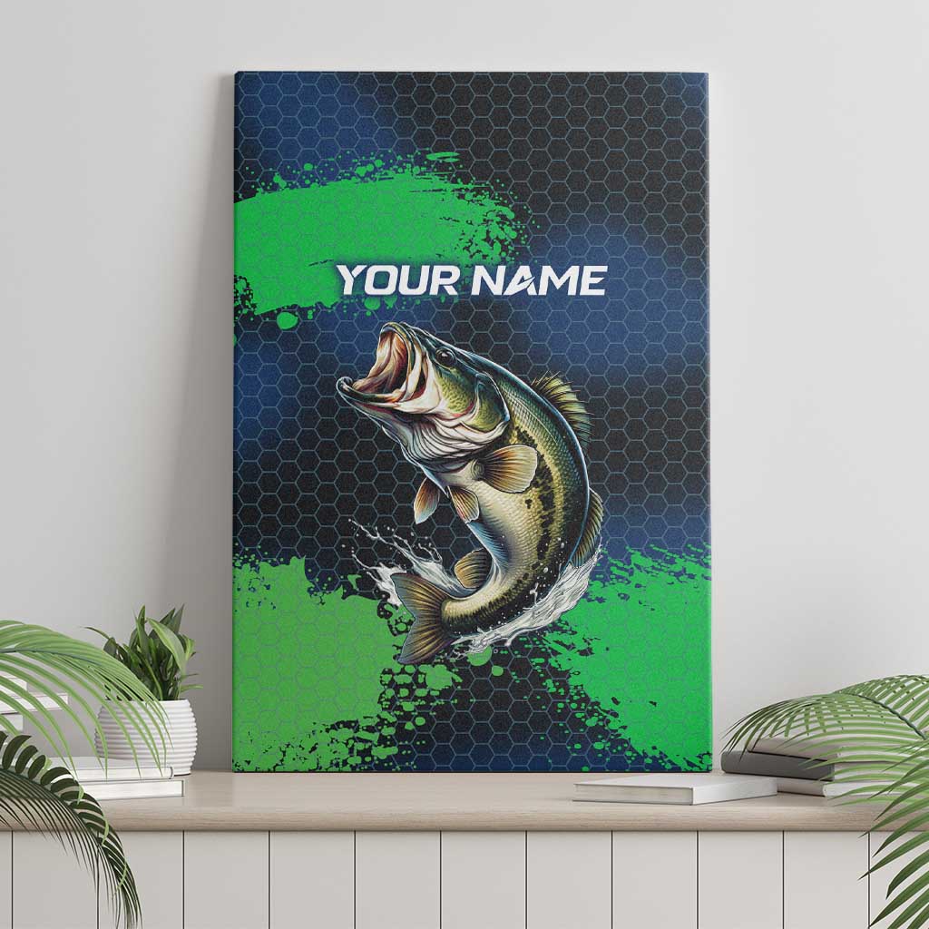 Personalized Bass Fishing Canvas Wall Art with Jumping Fish – Green and Black Angler Design - Wonder Print Shop