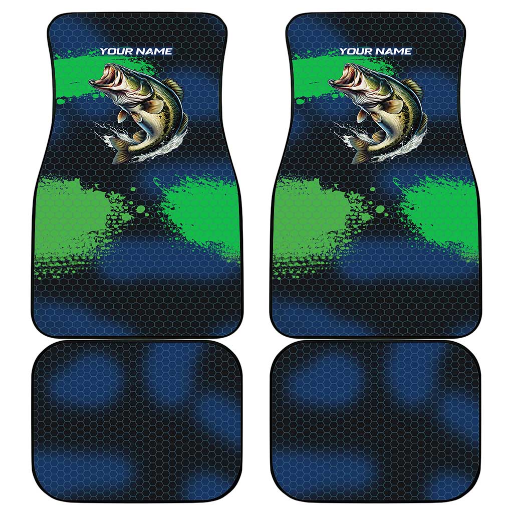 Personalized Bass Fishing Car Mats with Jumping Fish – Green and Black Angler Design - Wonder Print Shop