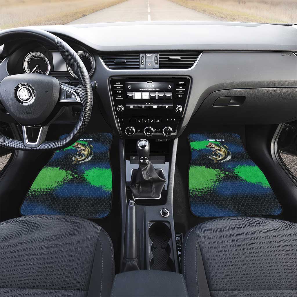 Personalized Bass Fishing Car Mats with Jumping Fish – Green and Black Angler Design - Wonder Print Shop