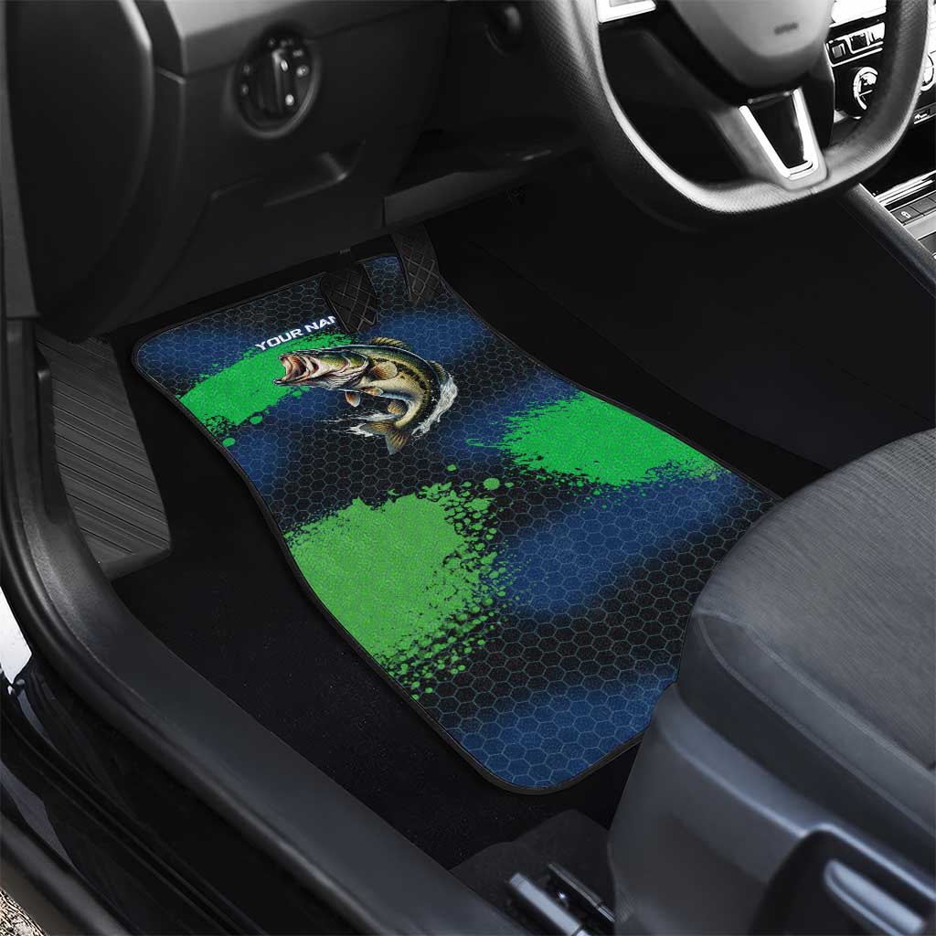 Personalized Bass Fishing Car Mats with Jumping Fish – Green and Black Angler Design - Wonder Print Shop