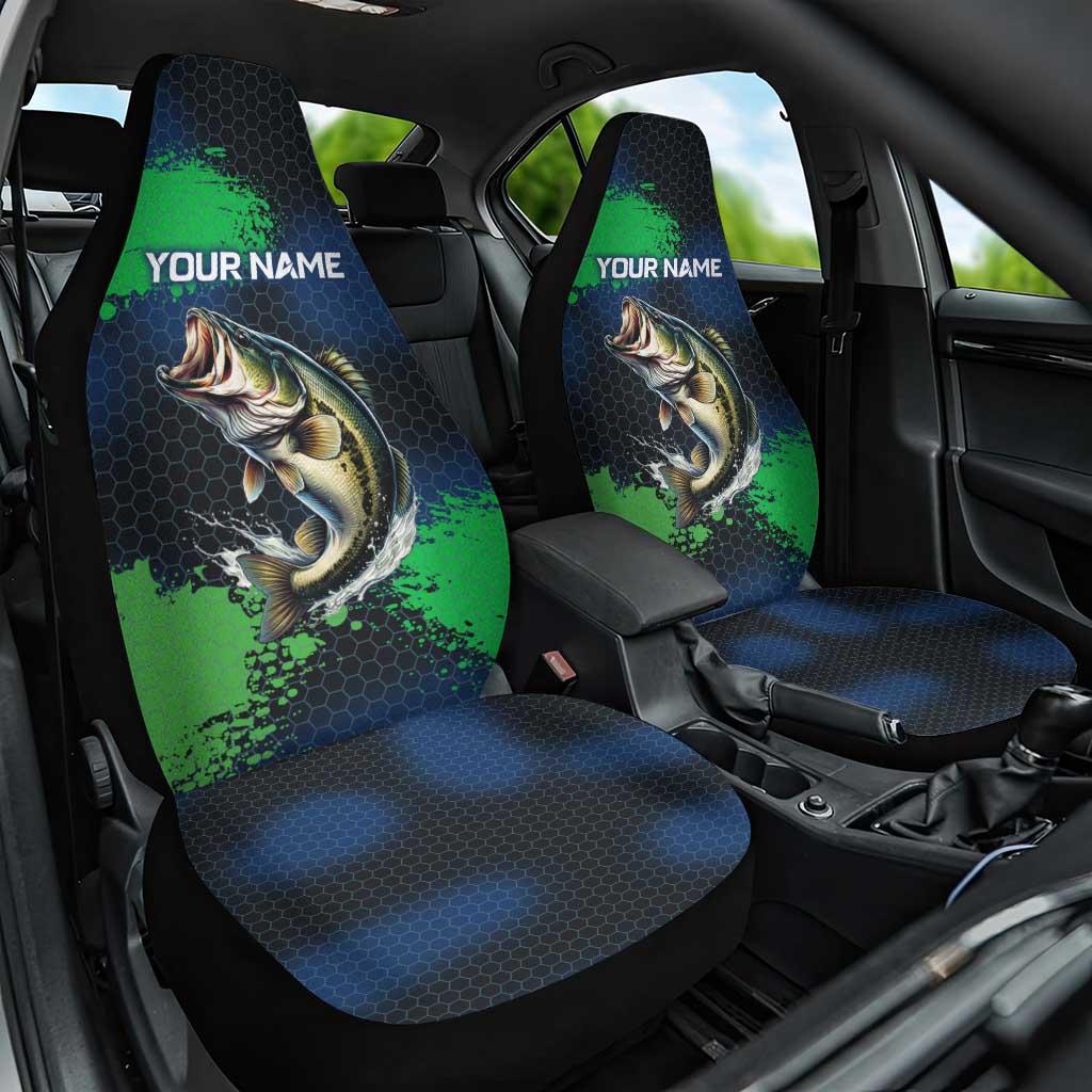 Personalized Bass Fishing Car Seat Cover with Jumping Fish – Green and Black Angler Design - Wonder Print Shop