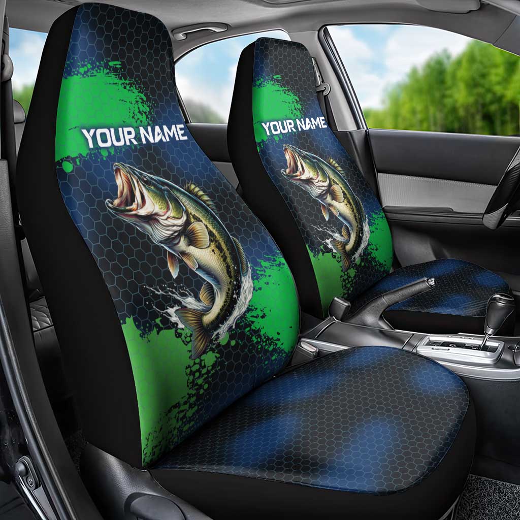 Personalized Bass Fishing Car Seat Cover with Jumping Fish – Green and Black Angler Design - Wonder Print Shop