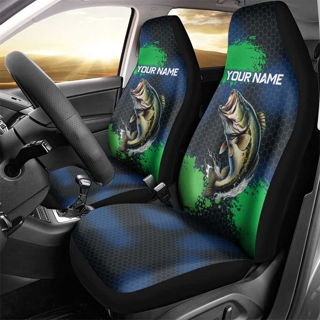 Personalized Bass Fishing Car Seat Cover with Jumping Fish – Green and Black Angler Design - Wonder Print Shop