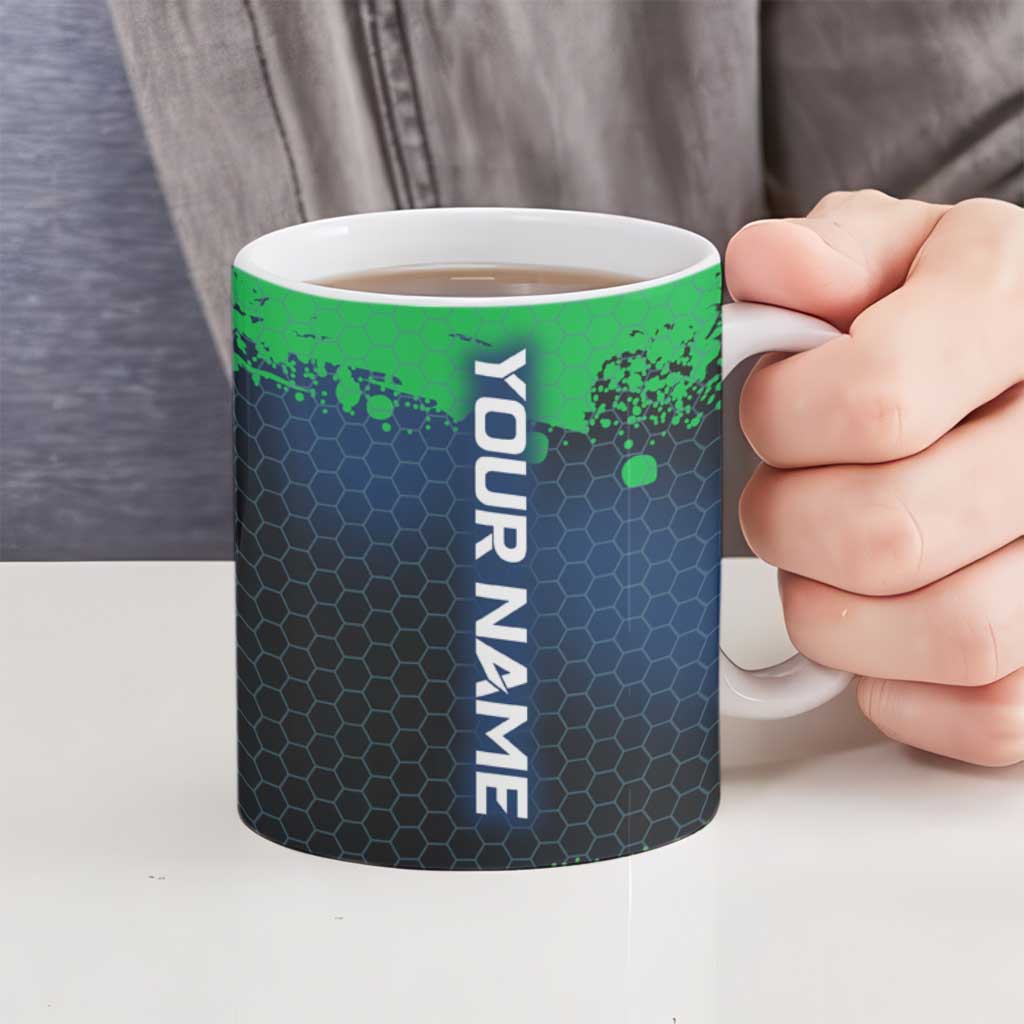 Personalized Bass Fishing Ceramic Mug with Jumping Fish – Green and Black Angler Design - Wonder Print Shop