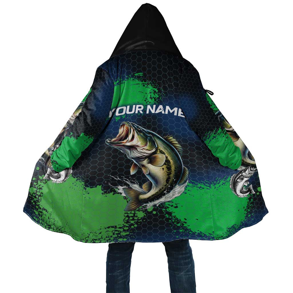 Personalized Bass Fishing Cloak with Jumping Fish – Green and Black Angler Design - Wonder Print Shop