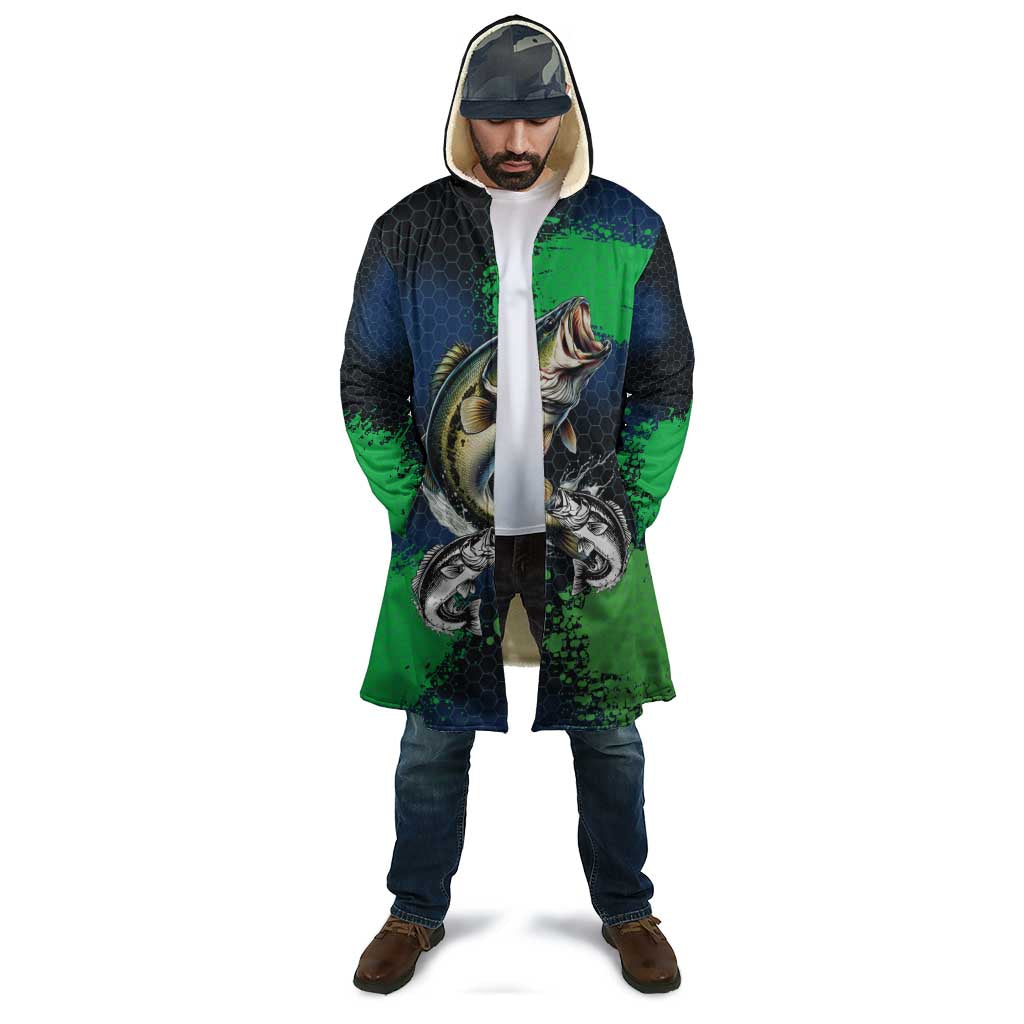 Personalized Bass Fishing Cloak with Jumping Fish – Green and Black Angler Design - Wonder Print Shop