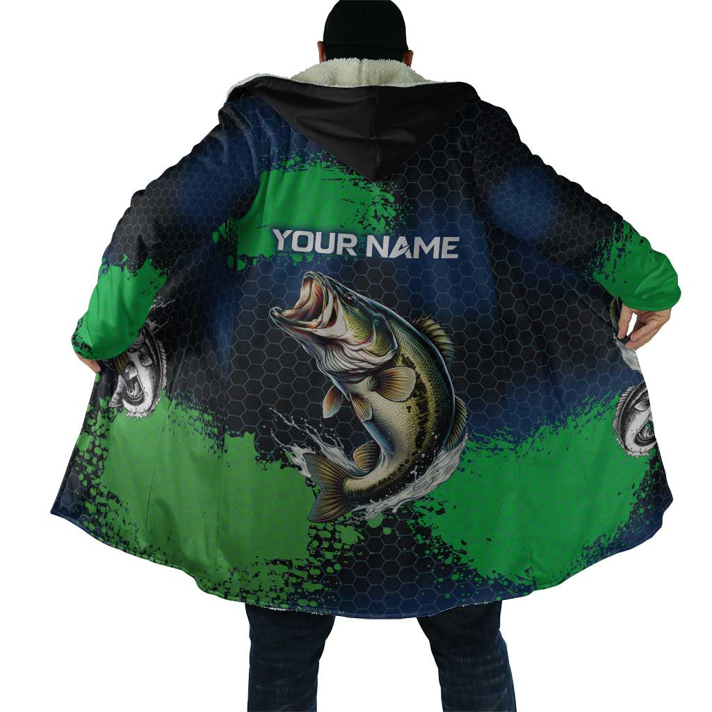 Personalized Bass Fishing Cloak with Jumping Fish – Green and Black Angler Design - Wonder Print Shop