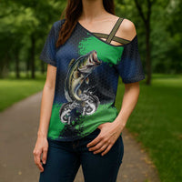 Personalized Bass Fishing Cross Shoulder Shirt with Jumping Fish – Green and Black Angler Design - Wonder Print Shop