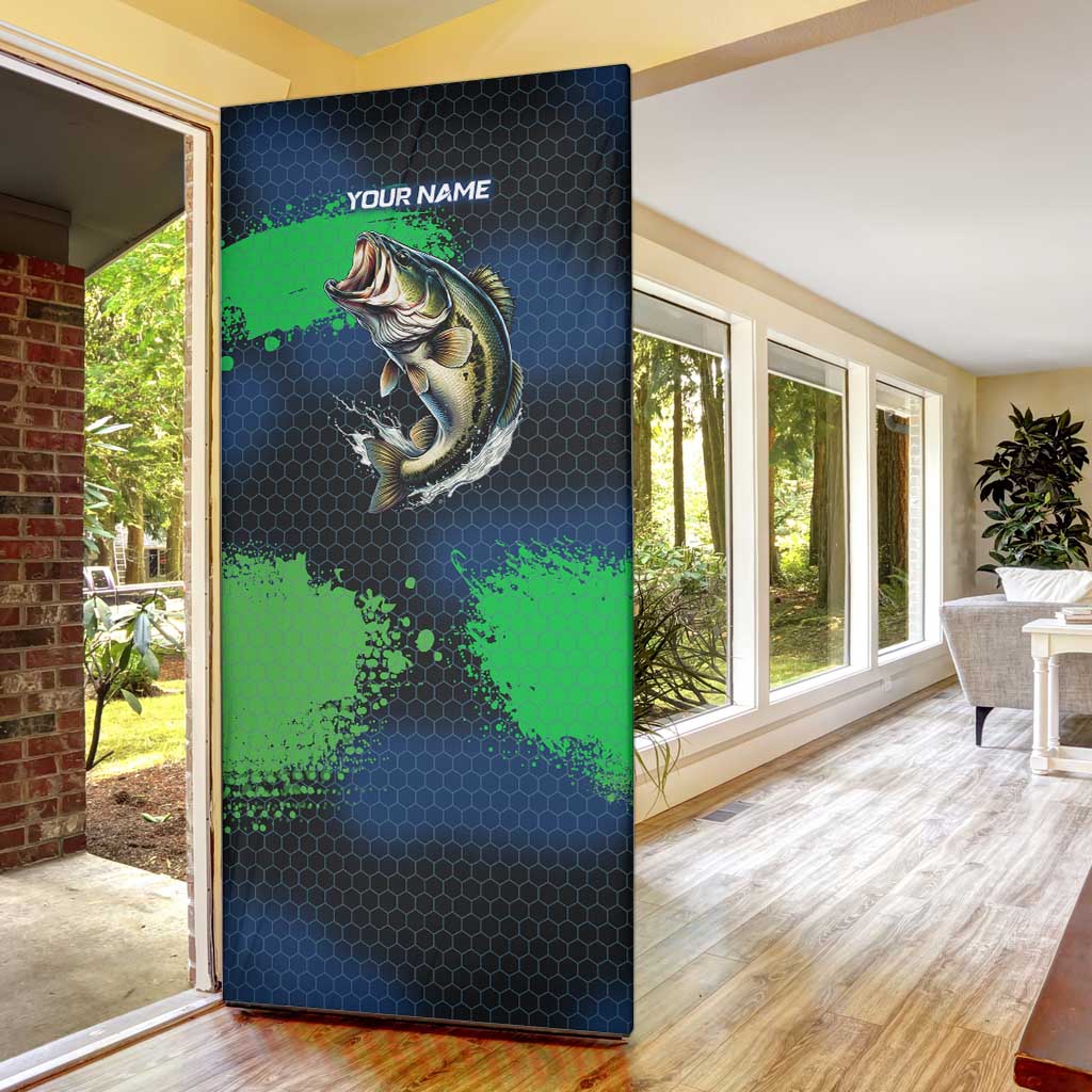 Personalized Bass Fishing Door Cover with Jumping Fish – Green and Black Angler Design - Wonder Print Shop