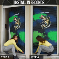Personalized Bass Fishing Door Cover with Jumping Fish – Green and Black Angler Design - Wonder Print Shop