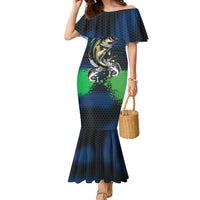 Personalized Bass Fishing Family Matching Mermaid Dress and Hawaiian Shirt with Jumping Fish – Green and Black Angler Design - Wonder Print Shop