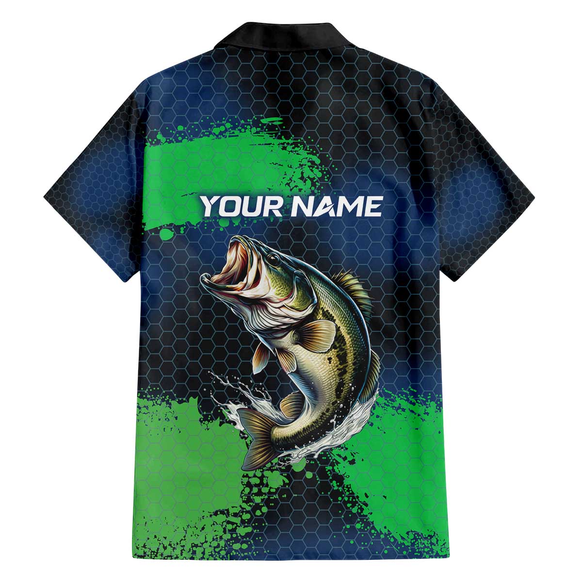 Personalized Bass Fishing Family Matching Off The Shoulder Long Sleeve Dress and Hawaiian Shirt with Jumping Fish – Green and Black Angler Design - Wonder Print Shop