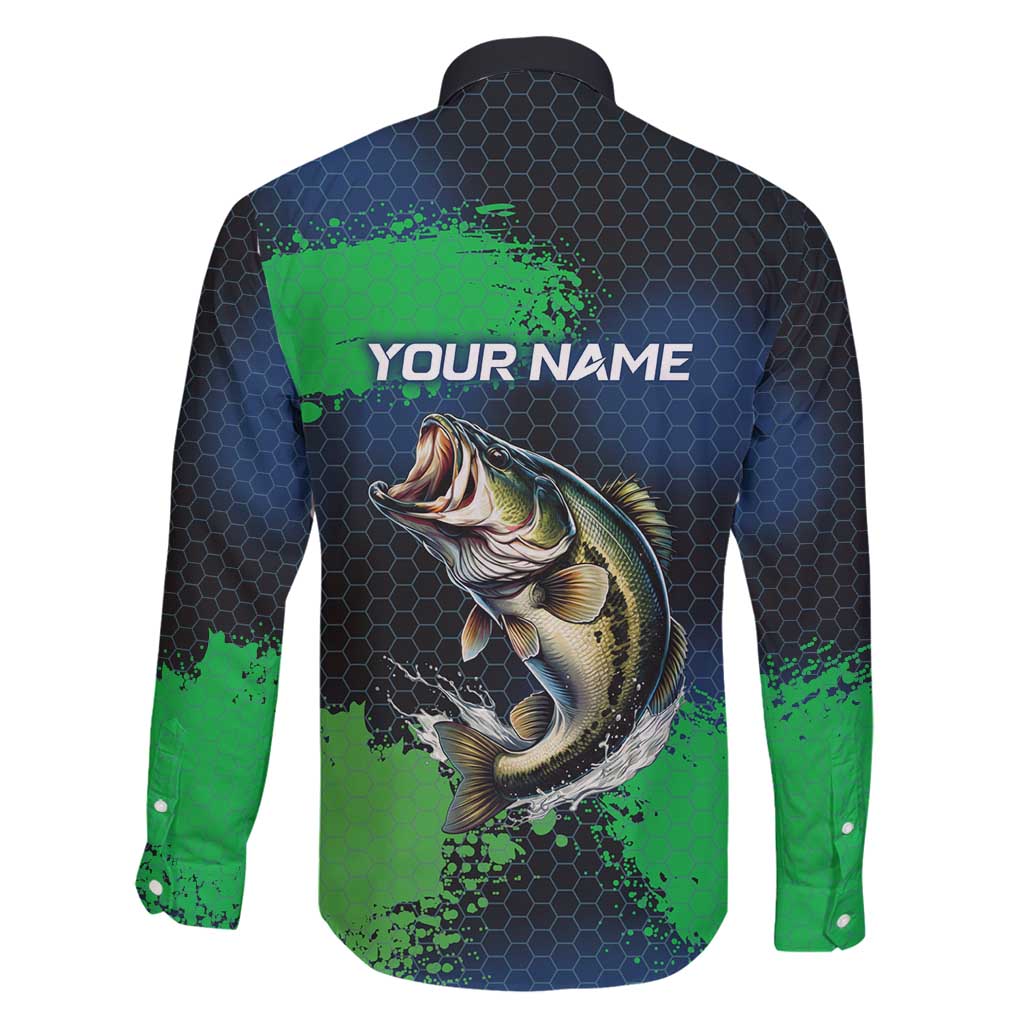 Personalized Bass Fishing Family Matching Off Shoulder Short Dress and Hawaiian Shirt with Jumping Fish – Green and Black Angler Design - Wonder Print Shop