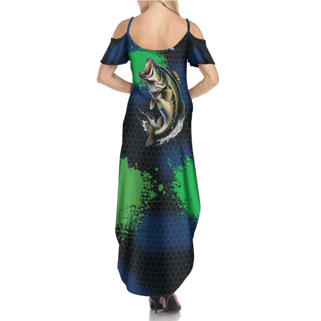 Personalized Bass Fishing Family Matching Summer Maxi Dress and Hawaiian Shirt with Jumping Fish – Green and Black Angler Design - Wonder Print Shop