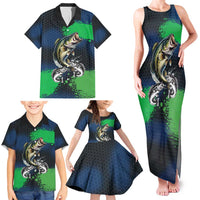 Personalized Bass Fishing Family Matching Tank Maxi Dress and Hawaiian Shirt with Jumping Fish – Green and Black Angler Design - Wonder Print Shop