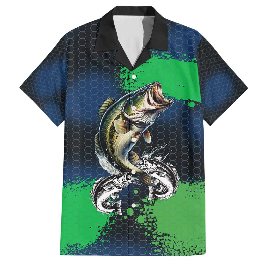 Personalized Bass Fishing Family Matching Tank Maxi Dress and Hawaiian Shirt with Jumping Fish – Green and Black Angler Design - Wonder Print Shop
