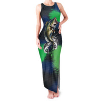 Personalized Bass Fishing Family Matching Tank Maxi Dress and Hawaiian Shirt with Jumping Fish – Green and Black Angler Design - Wonder Print Shop