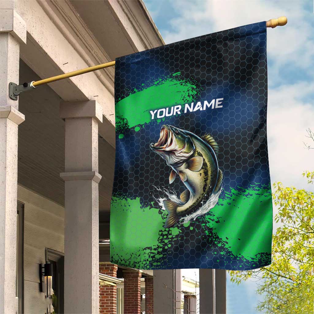 Personalized Bass Fishing Garden Flag with Jumping Fish – Green and Black Angler Design - Wonder Print Shop