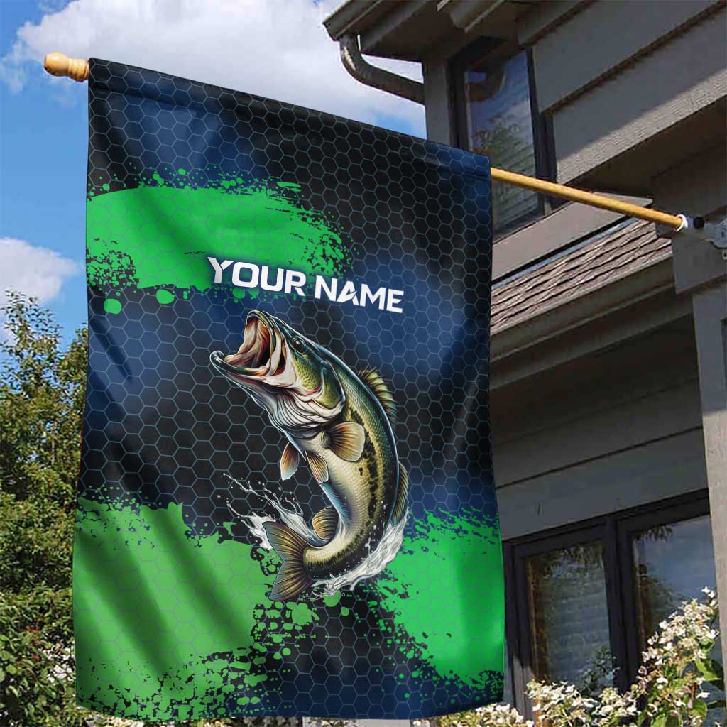 Personalized Bass Fishing Garden Flag with Jumping Fish – Green and Black Angler Design - Wonder Print Shop