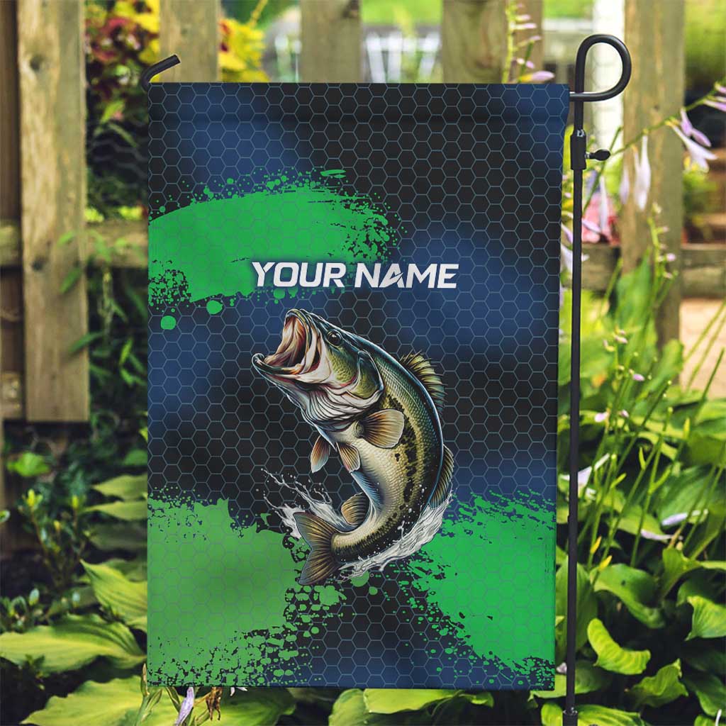 Personalized Bass Fishing Garden Flag with Jumping Fish – Green and Black Angler Design - Wonder Print Shop