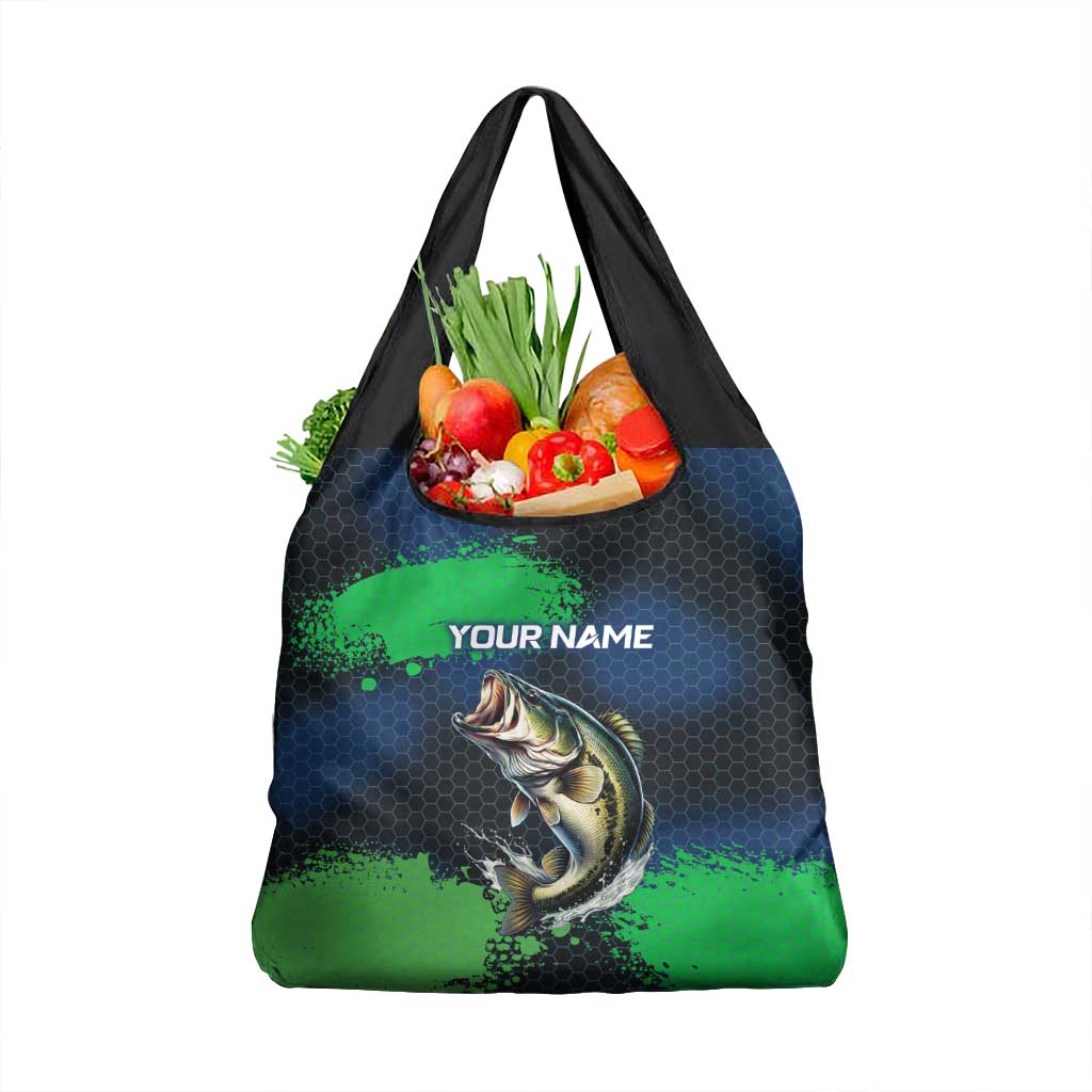 Personalized Bass Fishing Grocery Bag with Jumping Fish – Green and Black Angler Design - Wonder Print Shop