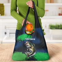 Personalized Bass Fishing Grocery Bag with Jumping Fish – Green and Black Angler Design - Wonder Print Shop