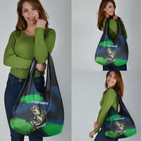 Personalized Bass Fishing Grocery Bag with Jumping Fish – Green and Black Angler Design - Wonder Print Shop
