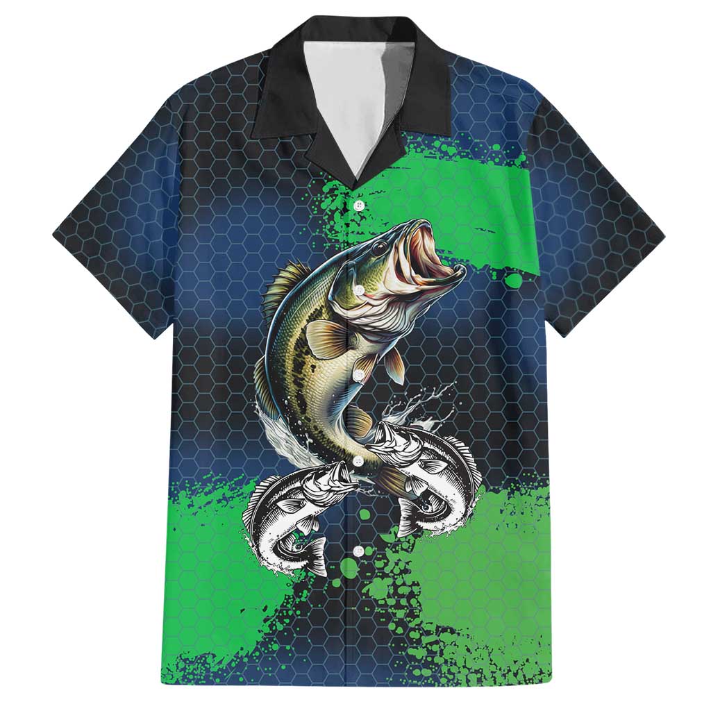 Personalized Bass Fishing Hawaiian Shirt with Jumping Fish – Green and Black Angler Design - Wonder Print Shop
