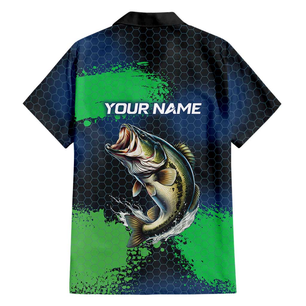 Personalized Bass Fishing Hawaiian Shirt with Jumping Fish – Green and Black Angler Design - Wonder Print Shop