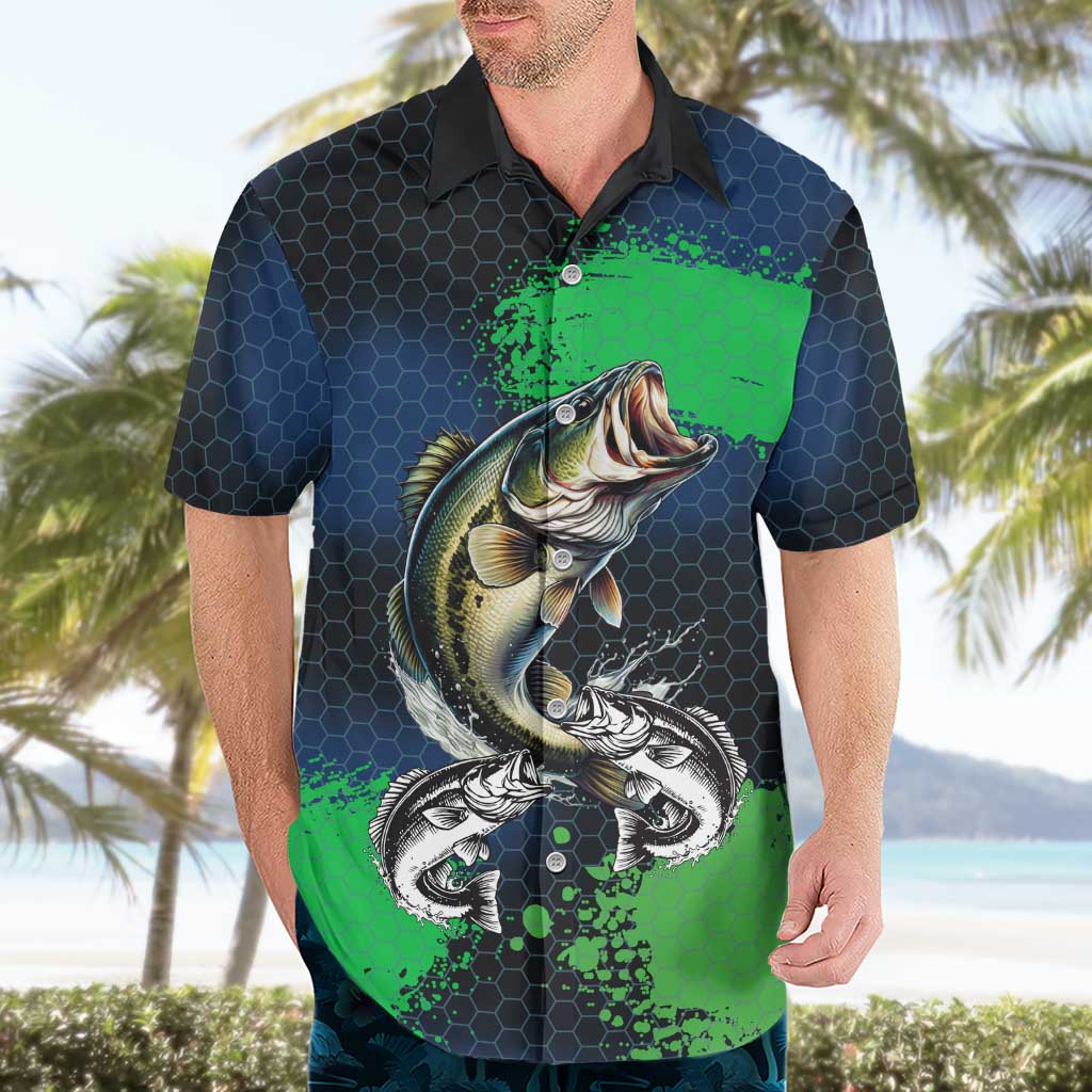 Personalized Bass Fishing Hawaiian Shirt with Jumping Fish – Green and Black Angler Design - Wonder Print Shop