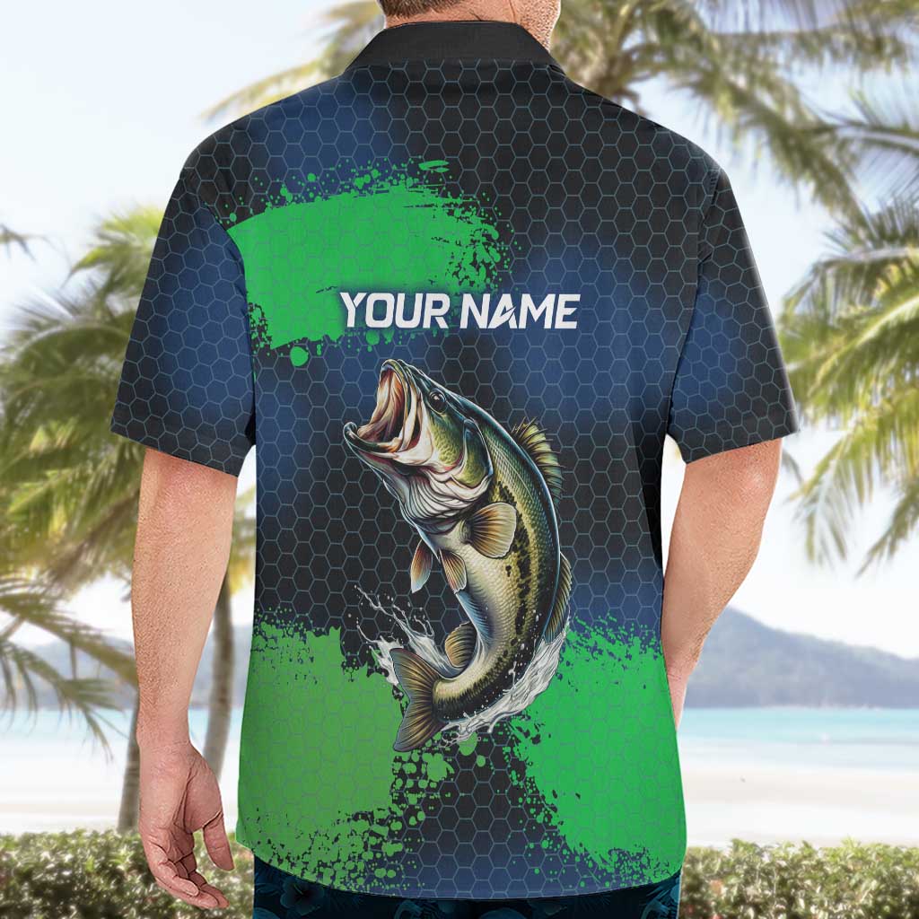 Personalized Bass Fishing Hawaiian Shirt with Jumping Fish – Green and Black Angler Design - Wonder Print Shop