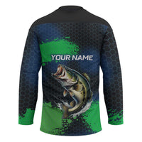 Personalized Bass Fishing Hockey Jersey with Jumping Fish – Green and Black Angler Design - Wonder Print Shop