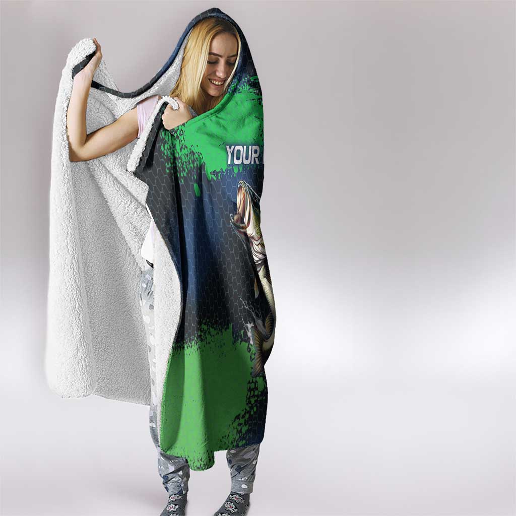 Personalized Bass Fishing Hooded Blanket with Jumping Fish – Green and Black Angler Design - Wonder Print Shop