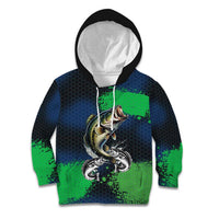 Personalized Bass Fishing Kid Hoodie with Jumping Fish – Green and Black Angler Design - Wonder Print Shop