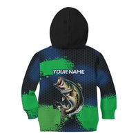 Personalized Bass Fishing Kid Hoodie with Jumping Fish – Green and Black Angler Design - Wonder Print Shop