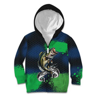 Personalized Bass Fishing Kid Hoodie with Jumping Fish – Green and Black Angler Design - Wonder Print Shop