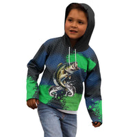 Personalized Bass Fishing Kid Hoodie with Jumping Fish – Green and Black Angler Design - Wonder Print Shop