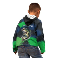 Personalized Bass Fishing Kid Hoodie with Jumping Fish – Green and Black Angler Design - Wonder Print Shop